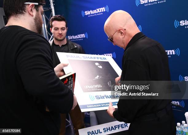 Musician Paul Shaffer discusses his new album during a SiriusXM 'Unmasked' event hosted by Ron Bennington at the SiriusXM Studios on March 20, 2017...