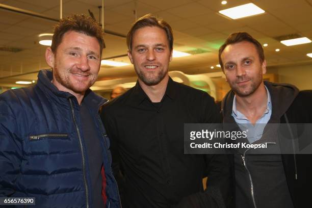 Paul Freier, Timo Hilddebrnd and Sebastian Schindzielorz pose during the Club of Former National Players Meeting at Signal Iduna Park on March 22,...