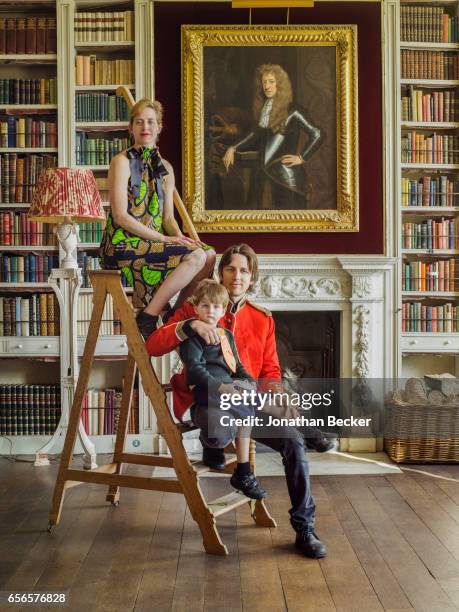 Honorable Nicholas Ashley-Cooper, Earl of Shaftesbury, is photographed with wife Dinah Streifeneder, Countess of Shaftesbury and son Anthony on...