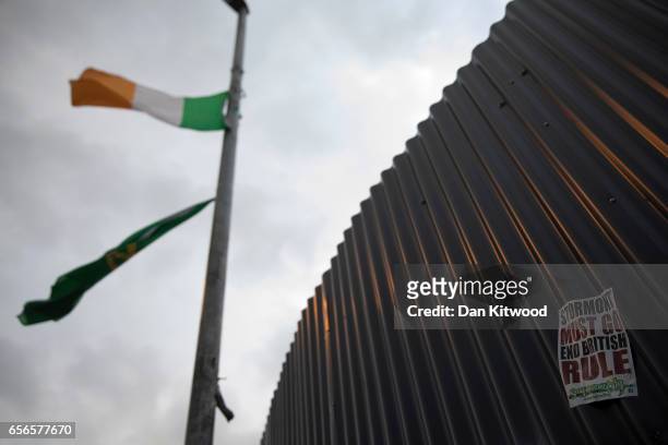 Republican poster is seen close to the home of the late Martin McGuinness on March 22, 2017 in Londonderry, Northern Ireland. Northern Ireland's...