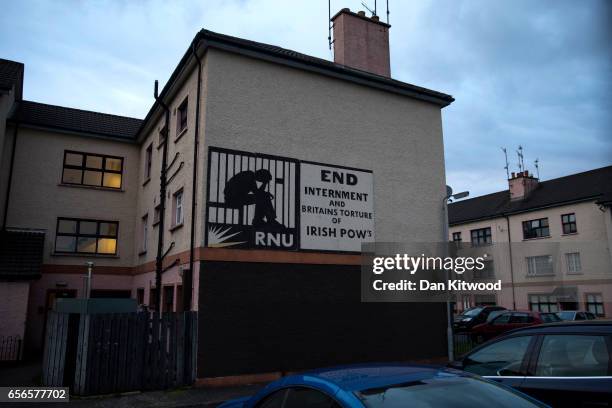 Republican propaganda close to the home of the late Martin McGuinness on March 22, 2017 in Londonderry, Northern Ireland. Northern Ireland's Former...