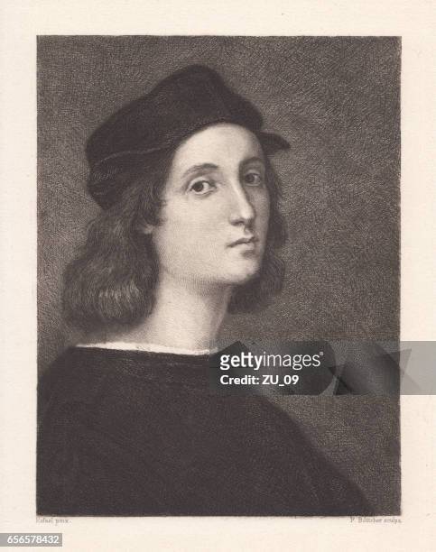 raphael (1483-1520), italian painter, self-portrait, galleria degli uffizi, florence, italy - florence italy stock illustrations