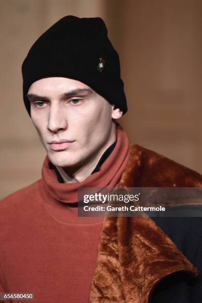 Model, collar detail, walks the runway at the Brand Who show during Mercedes-Benz Istanbul Fashion Week March 2017 at Grand Pera on March 22, 2017 in...