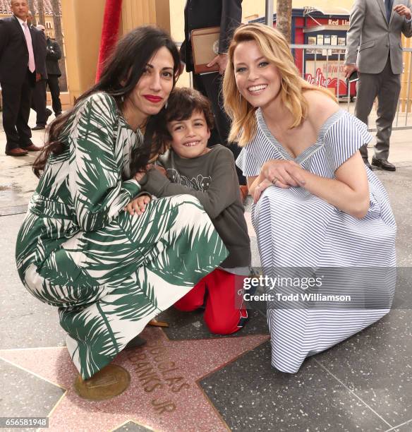 Huma Abedin, Jordan Weiner and Elizabeth Banks attend a Star Ceremony on The Hollywood Walk Of Fame Honoring Haim Saban on March 22, 2017 in...