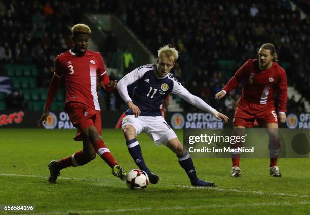 Steven Naismith of Scotland vies with Manjrekar James of Canada during the International Challenge Match between Scotland and Canada at Easter Road...