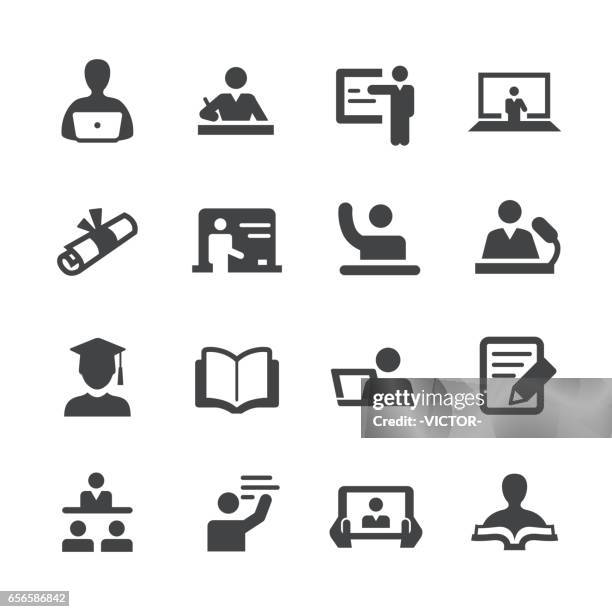 ilustraciones, imágenes clip art, dibujos animados e iconos de stock de profesor y estudiante iconos - serie acme - professor