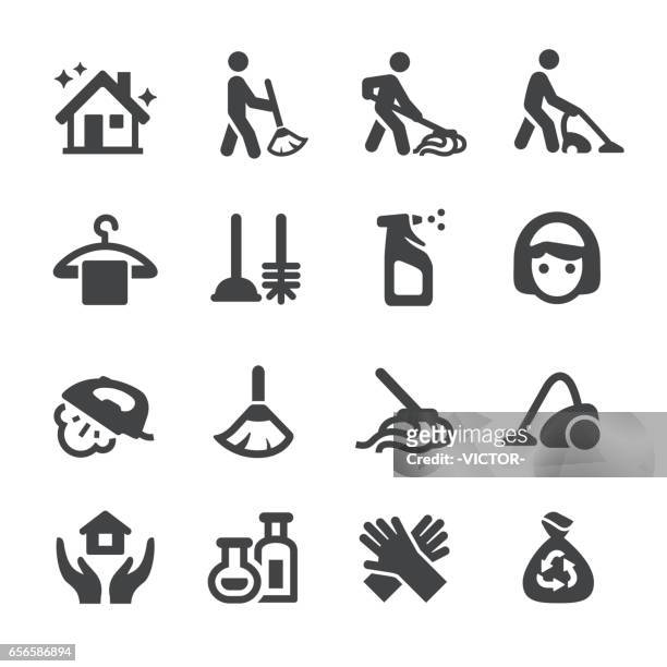 cleaning icons set - acme series - plunger stock illustrations