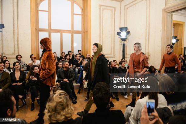 Models walk the runway at the Brand Who show during Mercedes-Benz Istanbul Fashion Week March 2017 at Grand Pera on March 22, 2017 in Istanbul,...