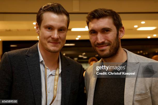 Marcell Jansen and Stefan Reinartz pose during the Club of Former National Players Meeting at Signal Iduna Park on March 22, 2017 in Dortmund,...