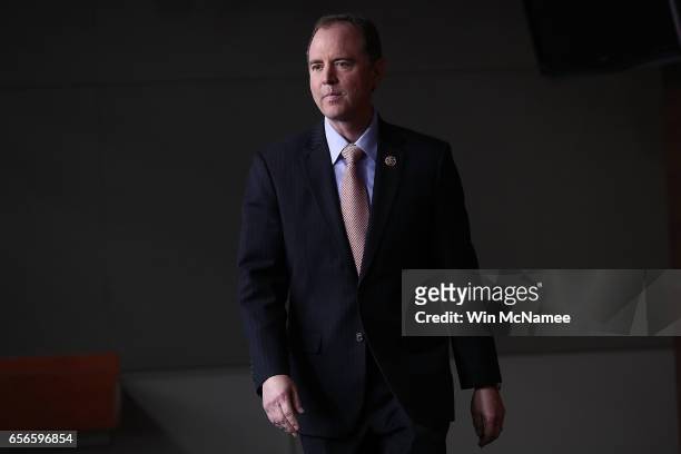 Rep. Adam Schiff , ranking member of the House Permanent Select Committee on Intelligence, arrives at a press conference to respond to committee...