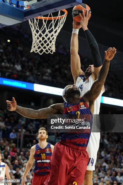 Gustavo Ayon, #14 center of Real Madrid and Tyrese Rice, #2 guard of FC Barcelona during the 2016/2017 Turkish Airlines Euroleague Regular Season...