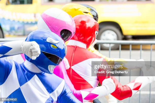 Power Rangers attend the ceremony as Haim Saban is honored with a star on The Hollywood Walk of Fame on March 22, 2017 in Hollywood, California.