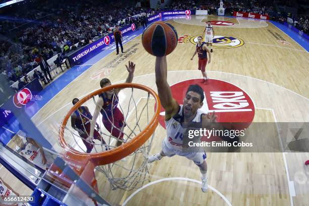 Gustavo Ayon, #14 of Real Madridin action during the 2016/2017 Turkish Airlines EuroLeague Regular Season Round 27 game between Real Madrid v FC...