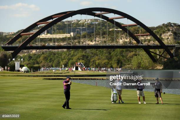 Phil Mickelson plays a shot on the 13th hole of his match during round one of the World Golf Championships-Dell Technologies Match Play at the Austin...