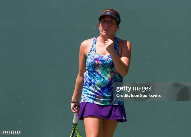 Irina Falconi during the qualifying round of the 2017 Miami Open on March 20 at Tennis Center at Crandon Park in Key Biscayne, FL.