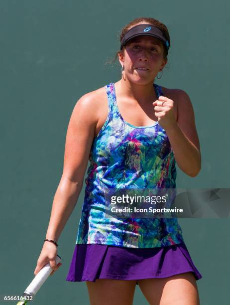 Irina Falconi during the qualifying round of the 2017 Miami Open on March 20 at Tennis Center at Crandon Park in Key Biscayne, FL.