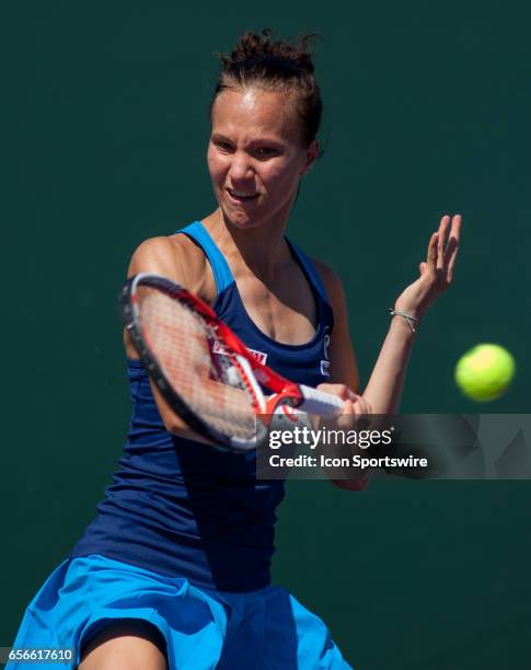 Viktorija Golubic in action during the first round of the 2017 Miami Open on March 21 at Tennis Center at Crandon Park in Key Biscayne, FL.