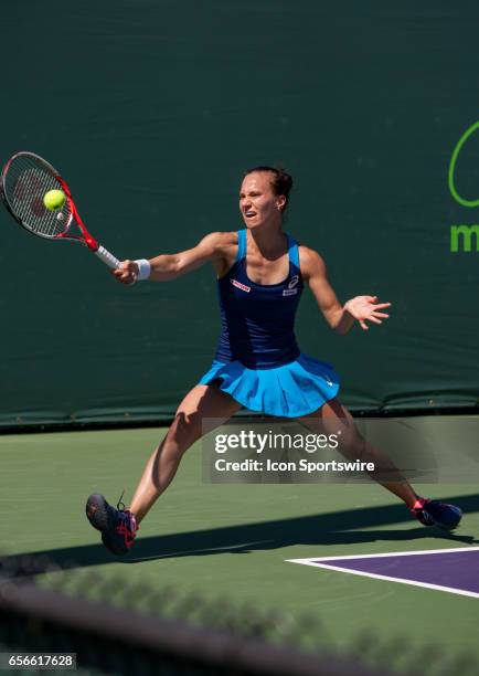 Viktorija Golubic in action during the first round of the 2017 Miami Open on March 21 at Tennis Center at Crandon Park in Key Biscayne, FL.