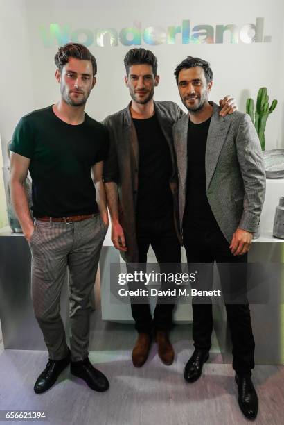 Seb De Mazia, Ryan Barrett and Duncan Macrae attend an exclusive preview of Ryan Barrett's new collection at Wonderland on March 22, 2017 in London,...