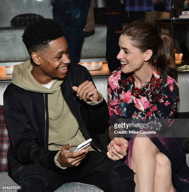 Actors Tyrel Jackson Williams and Amanda Peet attend the "Brockmire" event at 40 / 40 Club on March 22, 2017 in New York City.