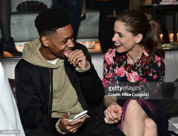 Actors Tyrel Jackson Williams and Amanda Peet attend the "Brockmire" event at 40 / 40 Club on March 22, 2017 in New York City.