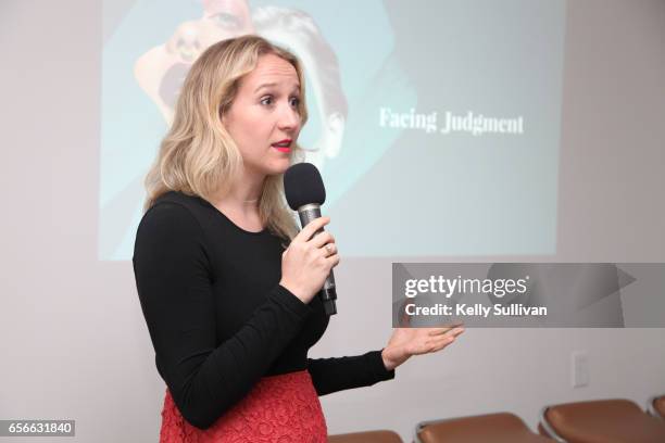 Amy Power, Director of Business Development and Strategic Insights at Refinery29, speaks during the Refinery29 HER BRAIN Insights presentation at...