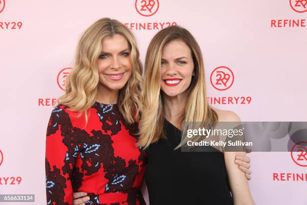 Founder Whitney Casey and Chief Design Officer of Finery.com Brooklyn Decker pose for photos outside Refinery29's HER BRAIN Insights panel at Hint...