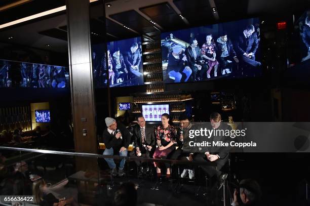 Craig Carton, Hank Azaria, Amanda Peet and Tyrel Jackson Williams attend a Q&A during the "Brockmire" event at 40 / 40 Club on March 22, 2017 in New...