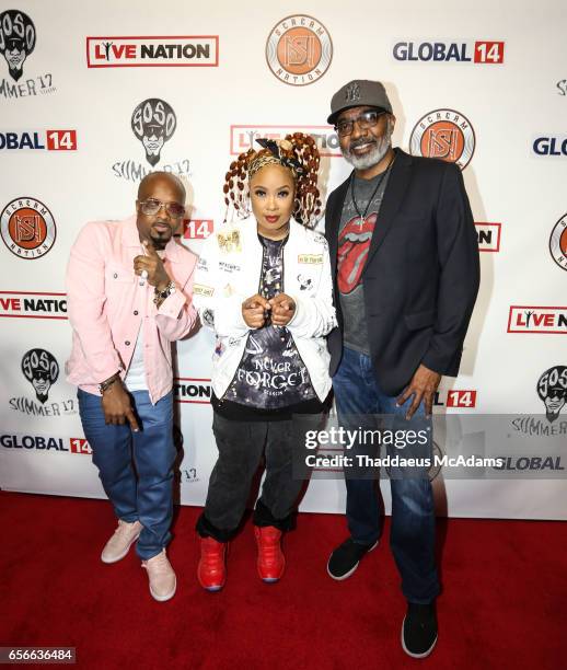 Jermaine Dupri, Da Brat and Michael Mauldin speaks at The SoSoSummer17 Press Confrence at Top Golf Midtown on March 22, 2017 in Atlanta, Georgia.