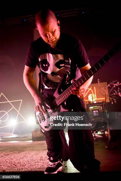 Hakan Skoger of the Swedish band In Flames performs live during a concert at the Admiralspalast on March 22, 2017 in Berlin, Germany.