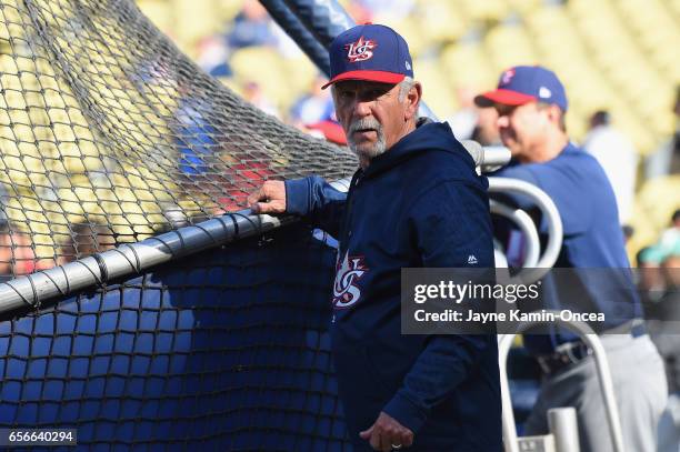 Jim Leyland, manager for team United States looks on before playing against team Puerto Rico during Game 3 of the Championship Round of the 2017...