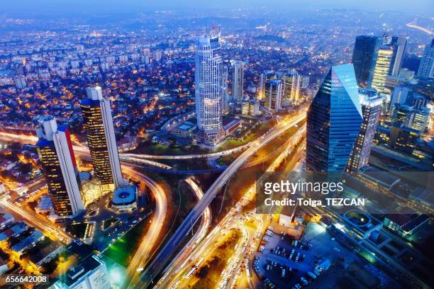 aerial view of istanbul lit up at night - istanbul stock pictures, royalty-free photos & images
