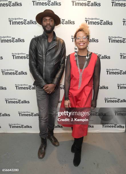 Musician Gary Clark Jr. And moderator Jenna Wortham attend TimesTalks With Gary Clark Jr at TheTimesCenter on March 22, 2017 in New York City.