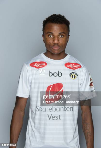 Chidibere Nwalaki of Team Sogndal Fotball during Photocall on March 22, 2017 in Sogndal, Norway.