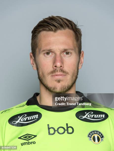 Tarjei Aase Omenaas of Team Sogndal Fotball during Photocall on March 22, 2017 in Sogndal, Norway.
