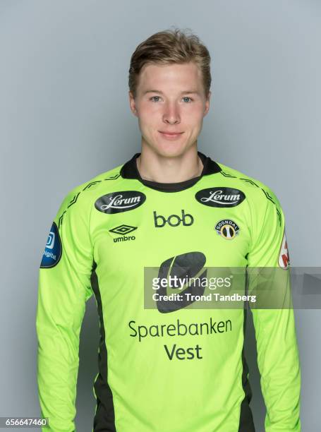 Mathias Dyngeland of Team Sogndal Fotball during Photocall on March 22, 2017 in Sogndal, Norway.