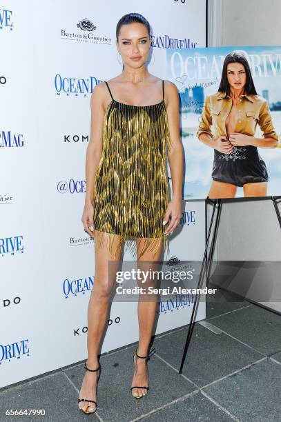 Adriana Lima arrives at Ocean Drive Magazine's celebration of its March issue with cover star Adriana Lima at Komodo on March 22, 2017 in Miami,...