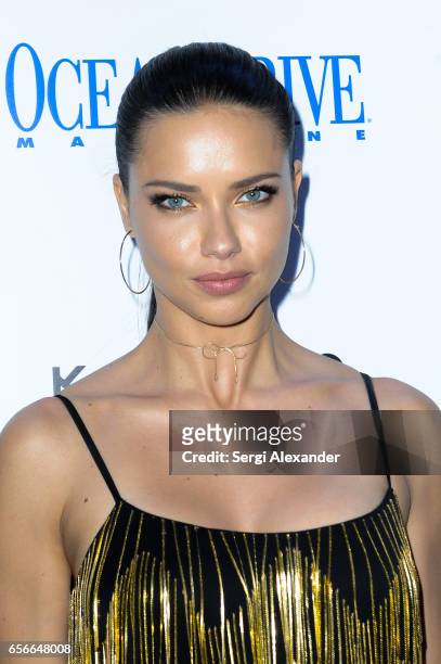 Adriana Lima arrives at Ocean Drive Magazine's celebration of its March issue with cover star Adriana Lima at Komodo on March 22, 2017 in Miami,...