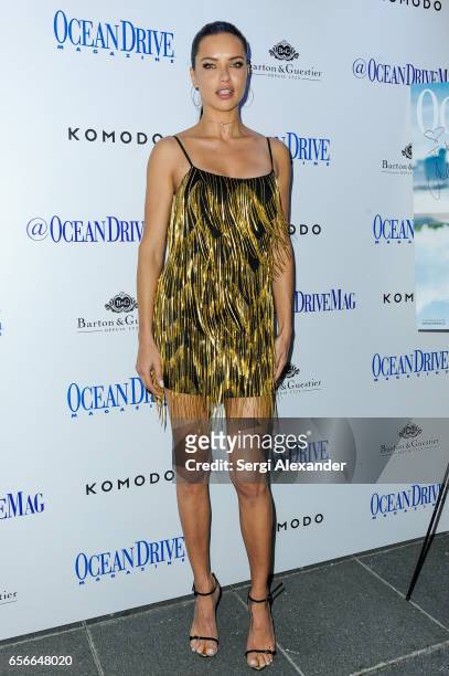 Adriana Lima arrives at Ocean Drive Magazine's celebration of its March issue with cover star Adriana Lima at Komodo on March 22, 2017 in Miami,...
