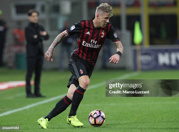 Juraj Kucka of AC Milan in action during the Serie A match between AC Milan and Genoa CFC at Stadio Giuseppe Meazza on March 18, 2017 in Milan, Italy.