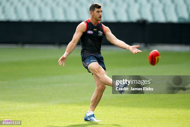 Taylor Walker kicks during an Adelaide Crows AFL training session at Adelaide Oval on March 23, 2017 in Adelaide, Australia.