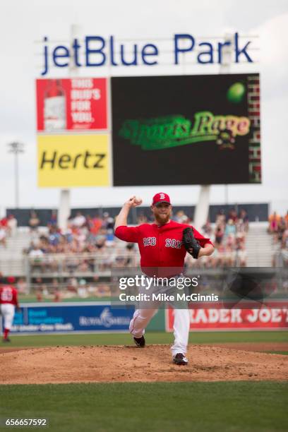 Craig Kimbrel of the Boston Red Sox in action during the spring Training game against the Team USA at Jet Blu Park on March 09, 2017 in Milwaukee,...