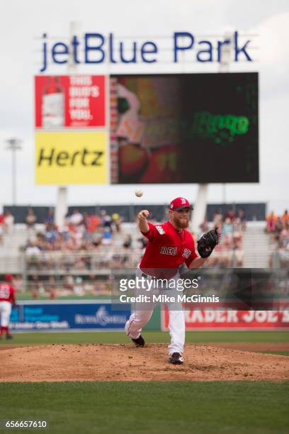 Craig Kimbrel of the Boston Red Sox in action during the spring Training game against the Team USA at Jet Blu Park on March 09, 2017 in Milwaukee,...