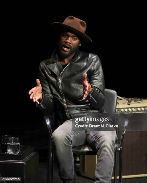 Musician Gary Clark, Jr. Speaks on stage during TimesTalks held at TheTimesCenter on March 22, 2017 in New York City.