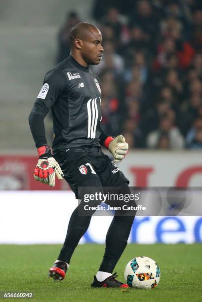 Goalkeeper of Lille Vincent Enyeama in action during the French Ligue 1 match between Lille OSC and Olympique de Marseille at Stade Pierre-Mauroy on...