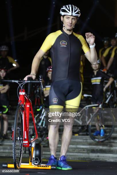 Road bicycle racer Andy Schleck of Luxembourg attends the press conference of Tour de France Criterium China on March 22, 2017 in Shanghai, China.