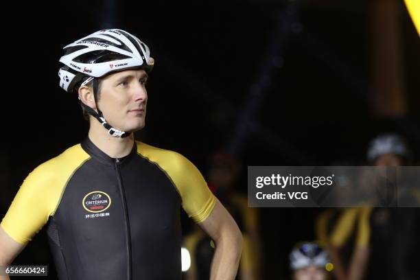 Road bicycle racer Andy Schleck of Luxembourg attends the press conference of Tour de France Criterium China on March 22, 2017 in Shanghai, China.