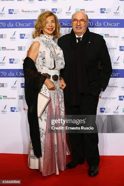 Francesca Lo Schiavo and Dante Ferretti attend a photocall for Nastri D'Argento on March 22, 2017 in Rome, Italy.