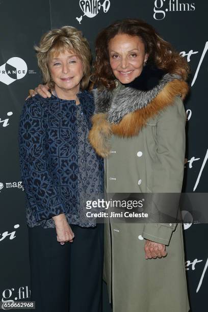 Daniele Thompson and Diane von Furstenberg attend the New York premiere of "Cezanne Et Moi" at the Whitby Hotel on March 22, 2017 in New York City.