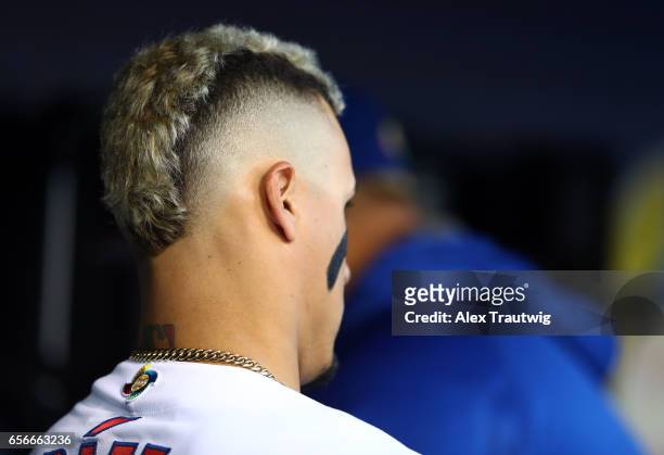 Javier Baez of Team Puerto Rico is seen in the dugout during Game 3  Fotografía de noticias - Getty Images